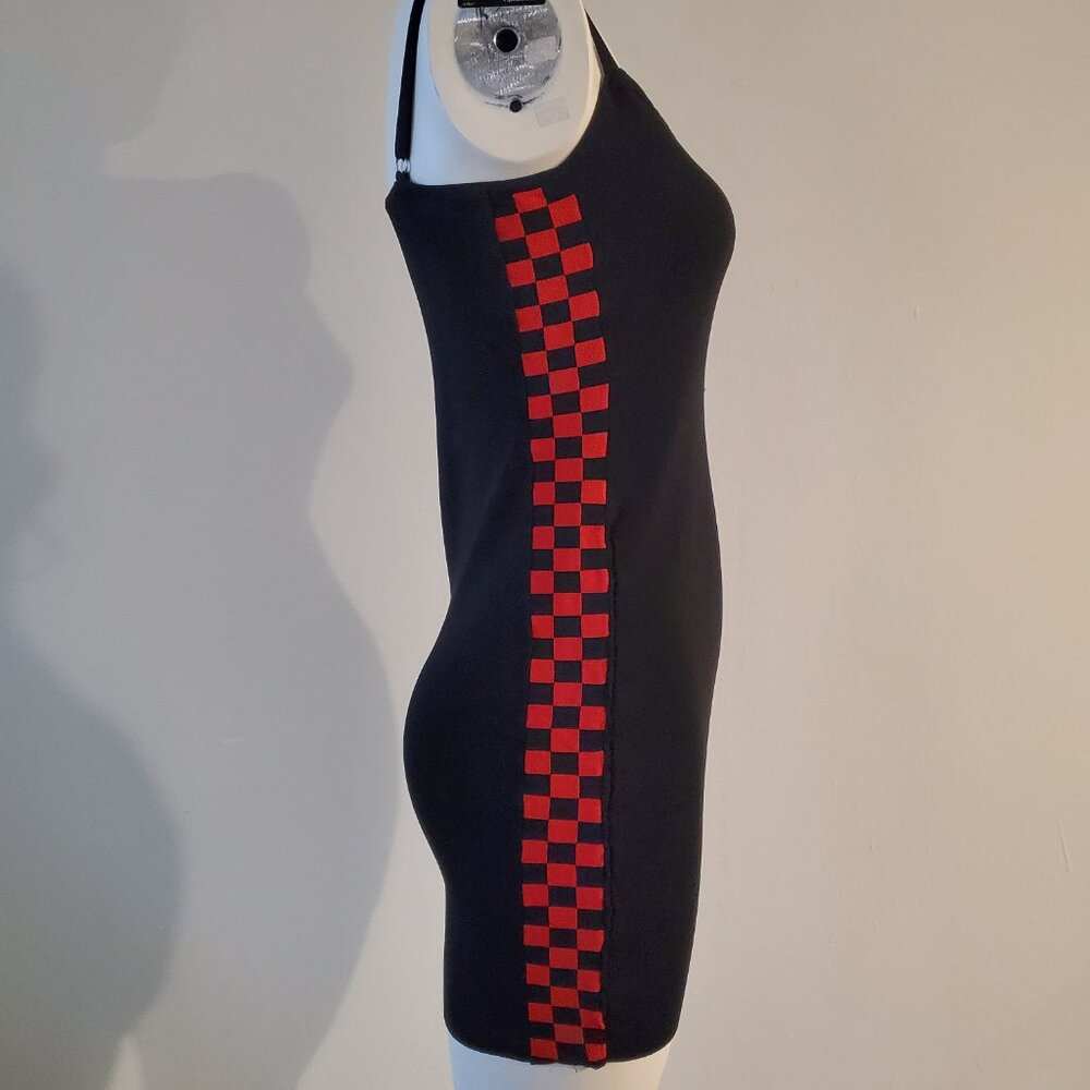 Blue Blush Black Bodycon Black Sleeveless Dress with Checkered Sides Size L